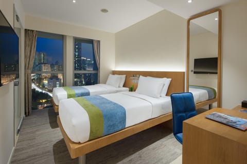 Bed, Bedroom, City view