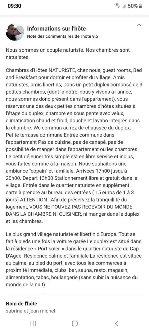 Chambres d'Hotes NATURISTE, Village Naturiste Cap d'Agde, Draps, Serviette, Café, Menage inclus en fin de sejour Bed and Breakfast in Agde