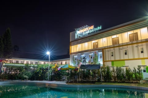 Property building, Night, Pool view, Swimming pool