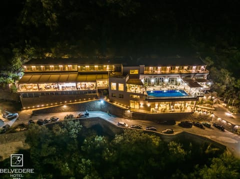 Property building, Night, Natural landscape, Bird's eye view, Swimming pool