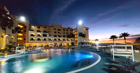 Property building, Night, Pool view, Swimming pool