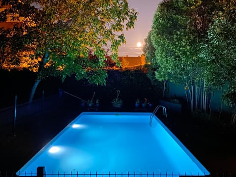 Property building, Night, Garden, Garden view, Pool view, Swimming pool