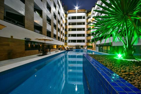 Property building, Night, Pool view, Swimming pool