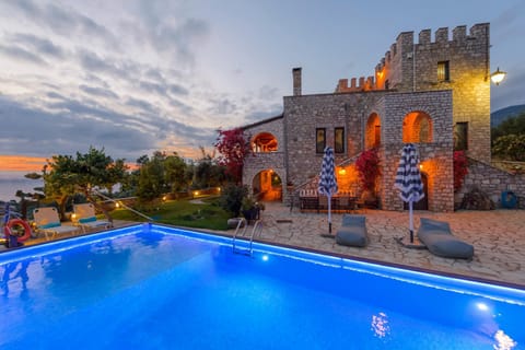 Property building, Swimming pool, Sunset