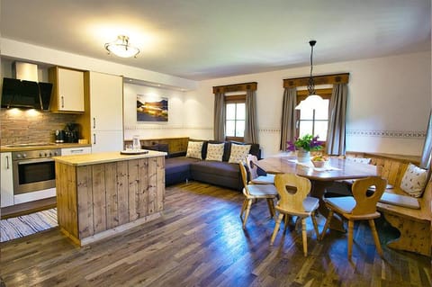 Kitchen or kitchenette, Living room, Seating area, Dining area, stove