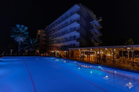 Property building, Night, Swimming pool