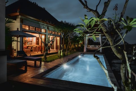 Night, Garden, Pool view, Swimming pool