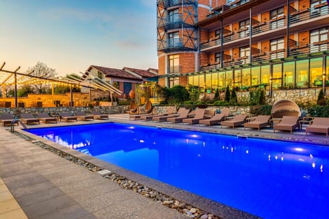 Property building, Swimming pool, Sunset