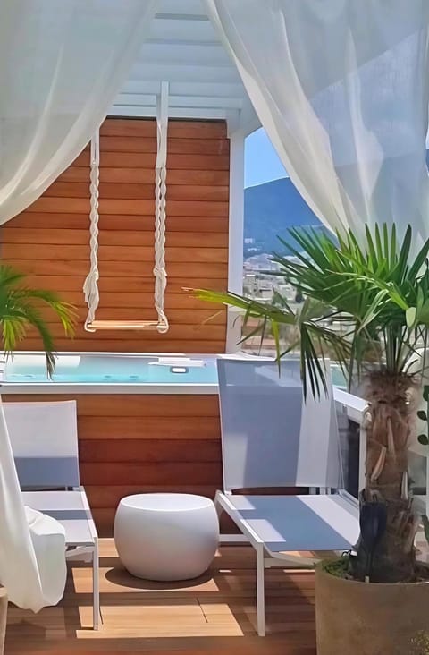 Day, Natural landscape, Summer, Hot Tub, Hot Tub, View (from property/room), View (from property/room), Balcony/Terrace, Balcony/Terrace, Seating area, City view, City view, Mountain view, Mountain view, Time of day, sunbed