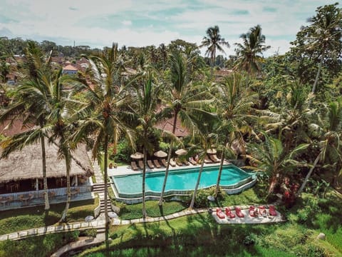 Restaurant/places to eat, Bird's eye view, Pool view, Swimming pool