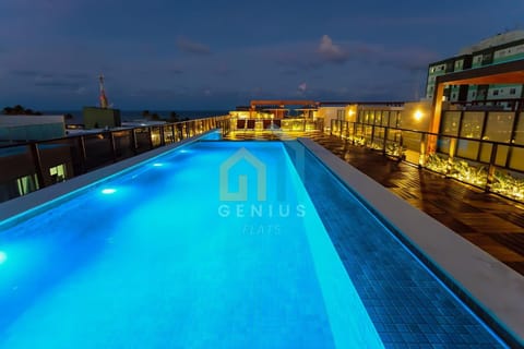 Property building, Night, Pool view, Sea view, Swimming pool