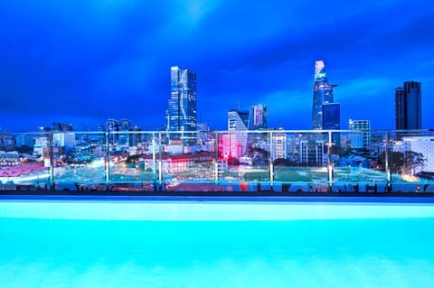 Night, View (from property/room), City view, Landmark view, Pool view, Swimming pool