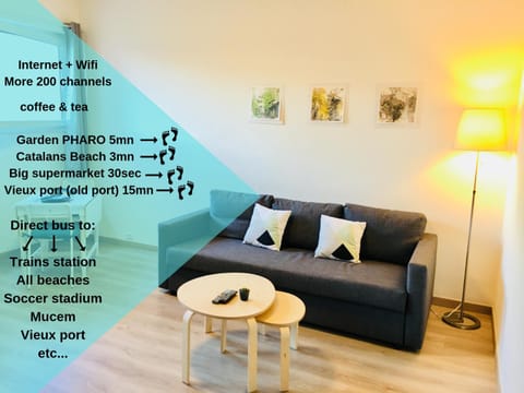 Joli studio proche plage, vieux port & Palais Pharo Apartment in Marseille