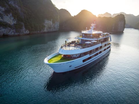 Stellar of the Seas Cruise Docked boat in Laos