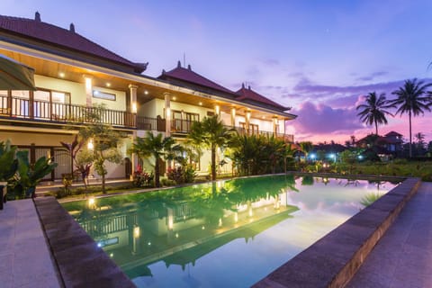 Property building, Swimming pool, Sunset