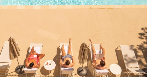 People, Swimming pool, sunbed