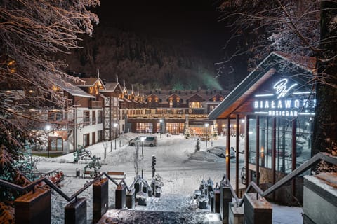 Property building, Night, Winter