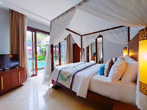 Bed, TV and multimedia, Bedroom, Pool view