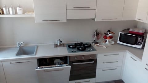 Kitchen or kitchenette, dishwasher, oven, stove