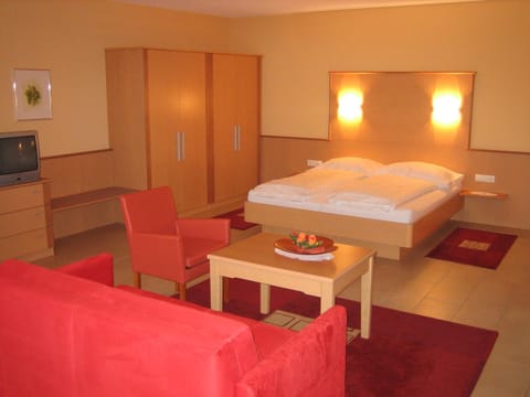 Bed, TV and multimedia, Living room, Seating area, Bedroom