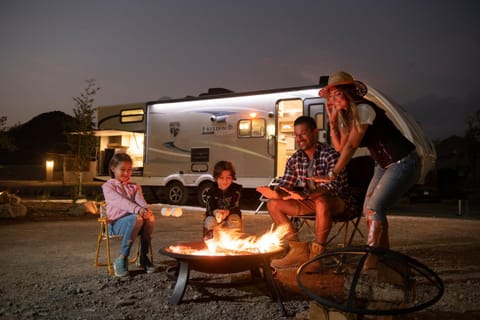 Property building, Night, People, People, BBQ facilities, View (from property/room), children, group of guests, Family, flat iron