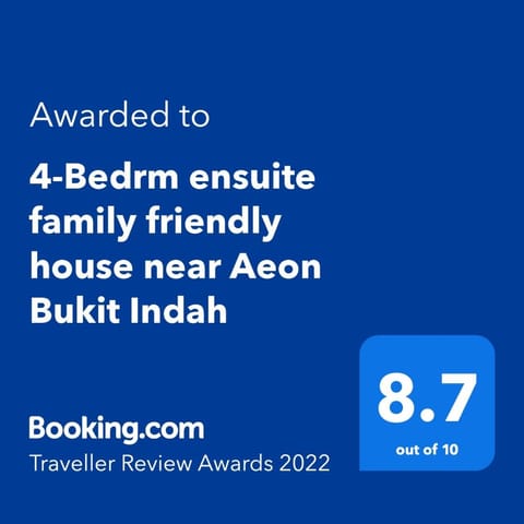 4-Bedrm ensuite family friendly house near Aeon Bukit Indah house in Johor Bahru