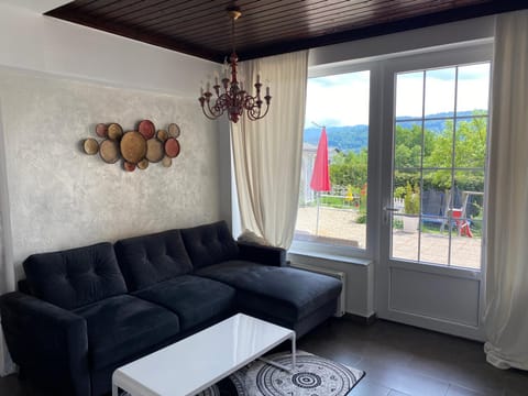 Living room, Seating area, Garden view