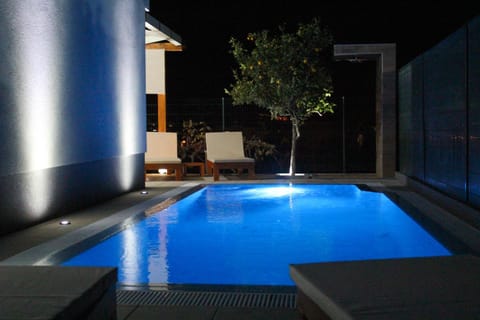 Night, Summer, On site, Swimming pool