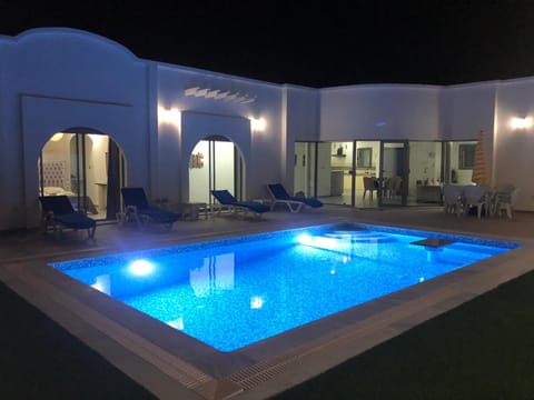 Patio, Night, Pool view, sunbed