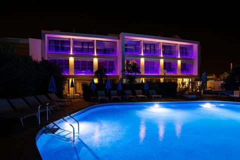 Property building, Night, Swimming pool