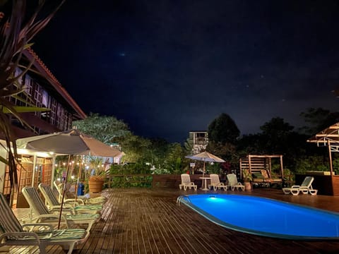 Night, Pool view, Swimming pool