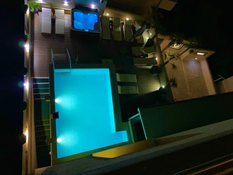 Night, Pool view, Swimming pool, Swimming pool