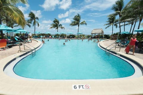 Pool view, Swimming pool, group of guests, sunbed