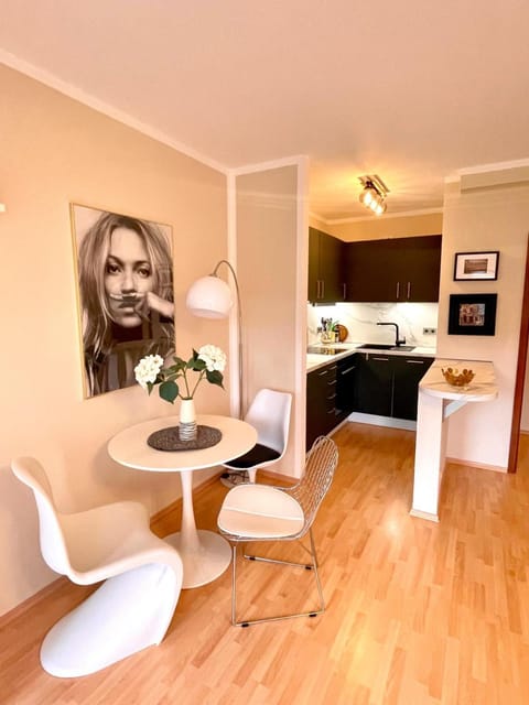 Kitchen or kitchenette, Living room, Seating area, Dining area