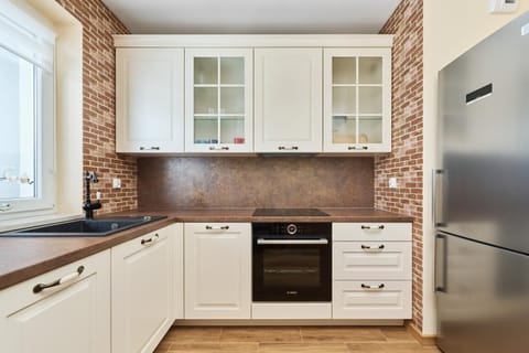 Kitchen or kitchenette, stove