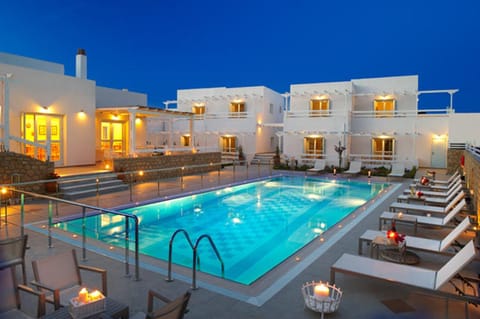 Property building, Night, Pool view, Swimming pool