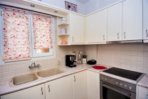 Kitchen or kitchenette, dishwasher, stove, toaster