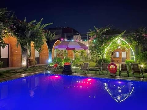 Property building, Night, Garden, Garden view