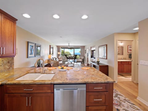 Kitchen or kitchenette, dishwasher, oven, stove