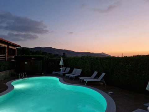 Natural landscape, Mountain view, Pool view, Swimming pool, Sunset