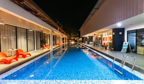 Night, Pool view, Swimming pool