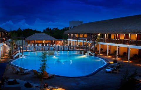 Property building, Night, Pool view, Swimming pool