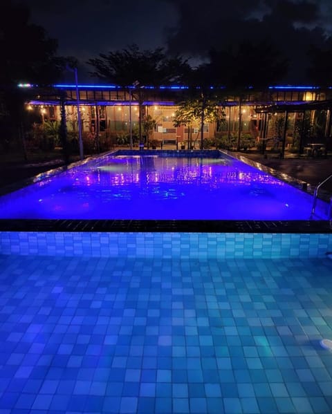 Night, Pool view, Swimming pool