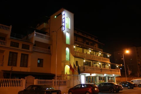 Property building, Facade/entrance, Night, Parking