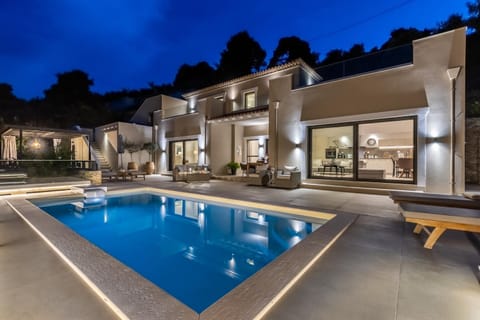 Property building, Night, Swimming pool