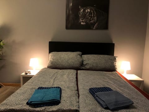 Bed, Photo of the whole room, Bedroom, towels