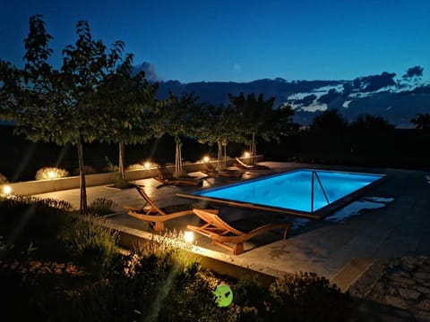 Night, Natural landscape, Garden, Garden view, Pool view, Swimming pool, sunbed