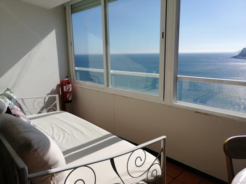 Bed, Seating area, Sea view