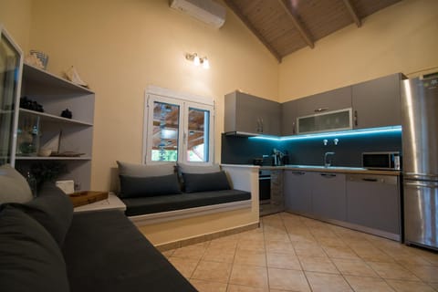 Kitchen or kitchenette, Living room, Seating area, Dining area, fireplace, minibar, pet friendly