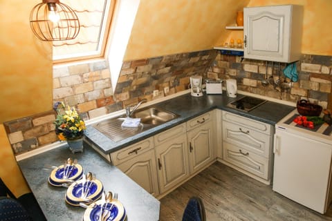 Kitchen or kitchenette, dishwasher, stove, toaster